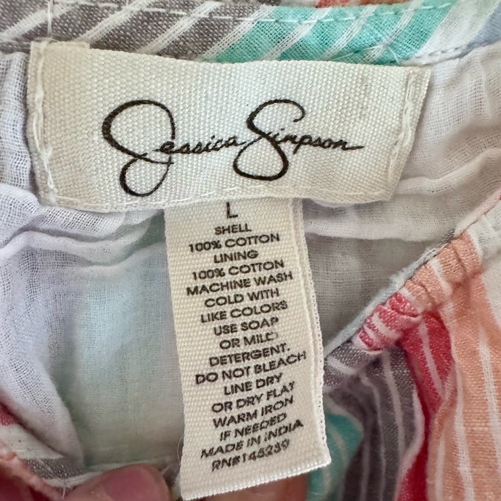 Jessica Simpson Cotton/Linen Size L Pastel Striped Maxi Dress - Picture 4 of 8